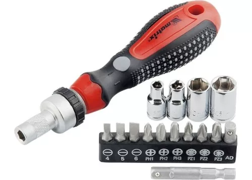 MTX 16 részes szett, racsnis marokcsavarozó irányváltóval, fejekkel