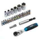 GROSS 1/4" bitkészlet racsnis hajtószárral kofferben 26 részes professional