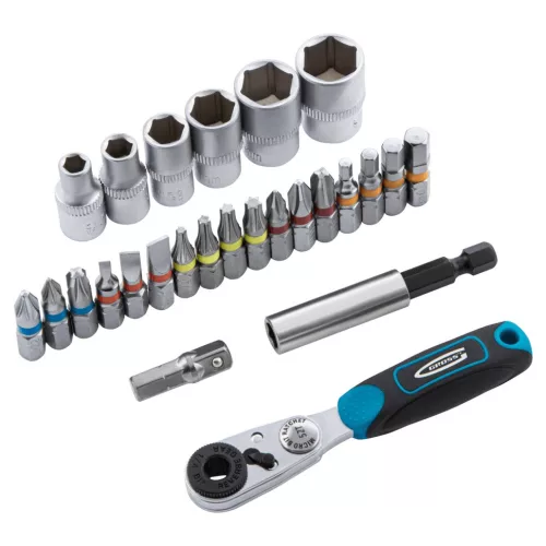 GROSS 1/4" bitkészlet racsnis hajtószárral kofferben 26 részes professional
