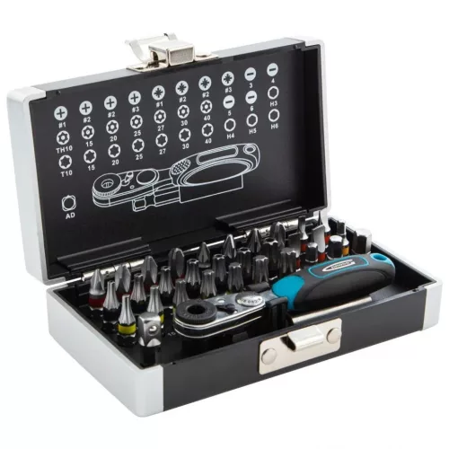 GROSS 1/4" bitkészlet racsnis hajtószárral kofferben 33 részes professional