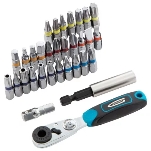 GROSS 1/4" bitkészlet racsnis hajtószárral kofferben 33 részes professional