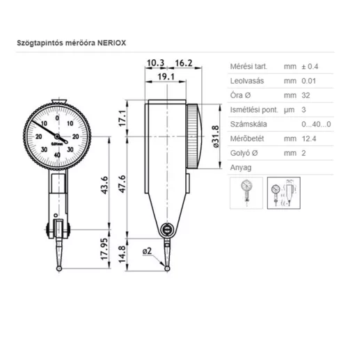 NERIOX szögtapintós mérőóra