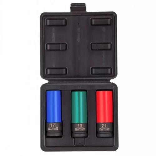 STELS 17-19-21mm 1/2 hosszított gépi dugókulcs szett, alufelnihez, kofferben, 86,3mm PROFESSIONAL