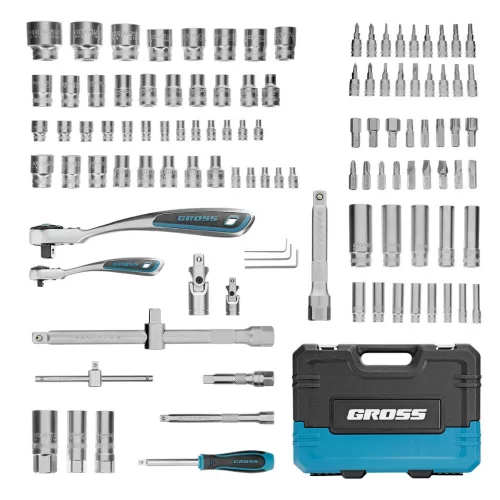 GROSS 109 részes 1/4"-1/2" racsnis szerszámkészlet, 120 fogas mechanizmus, CrV, kofferben