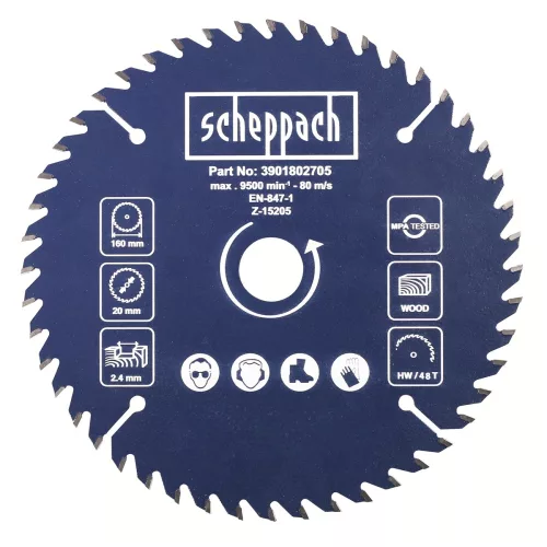 Scheppach TCT fűrészlap 160x20x2,4 mm, 48 fog – DIVAR 55 és PL 55 merülőfűrészhez, finom vágás