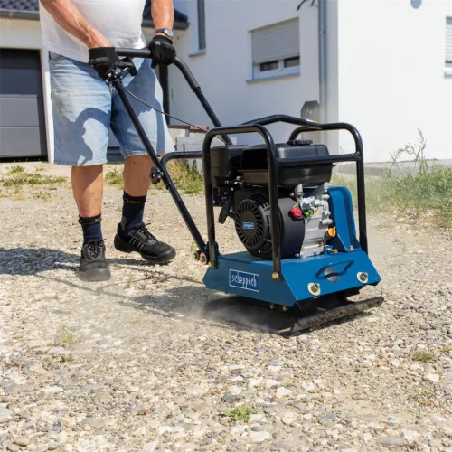 Scheppach HP 1200s lapvibrátor 60 kg, 196 cm³ Loncin motor, 15 000 N, gumitalppal