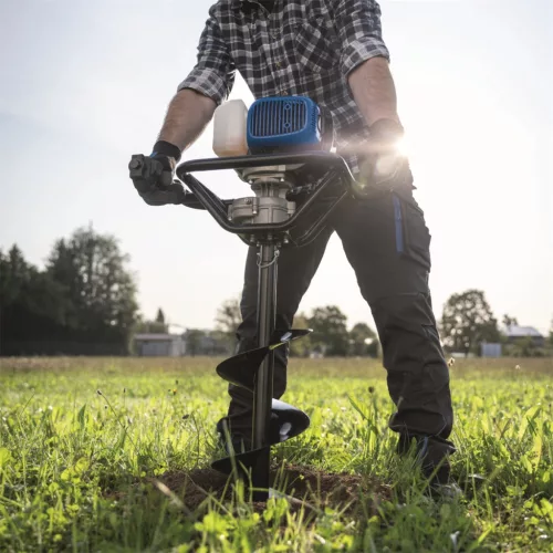 Scheppach EB 2000 benzinmotoros földfúró 52 cm³, 3 fúrószárral, 200 mm-ig, rezgéscsillapítós