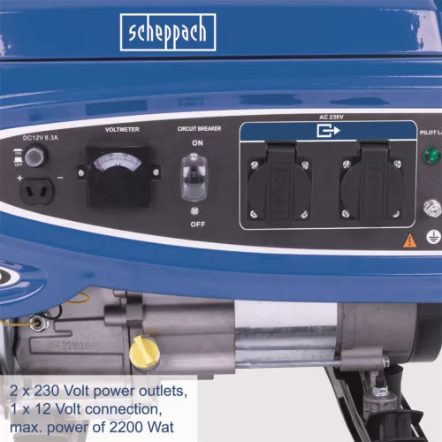 Scheppach SG 2700 benzinmotoros áramfejlesztő 2200 W, AVR, 15 l tank, 12 óra üzemidő