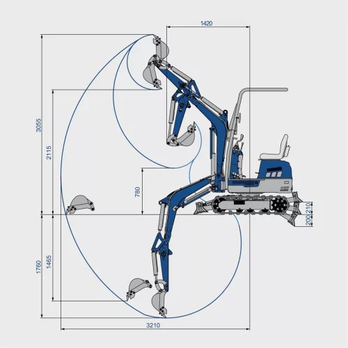 Scheppach EXC 1400 mini kotrógép 1 t, 360°, 1,76 m ásásmélység, 420 cm³ benzinmotor