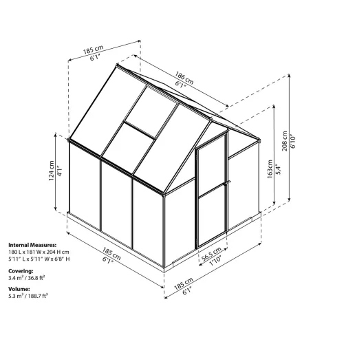 Palram Canopia Multiline 6x6 polikarbonát üvegház 185x185 cm, 3,52 m², alapkerettel