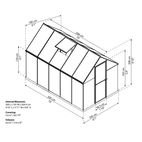 Palram Canopia Multiline 6x10 polikarbonát üvegház 305x185 cm, 5,74 m², alapkerettel