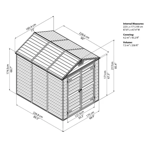 Palram Canopia Skylight 6x8 kerti tároló ház barna, 7,5 m³, polikarbonát, padlóval