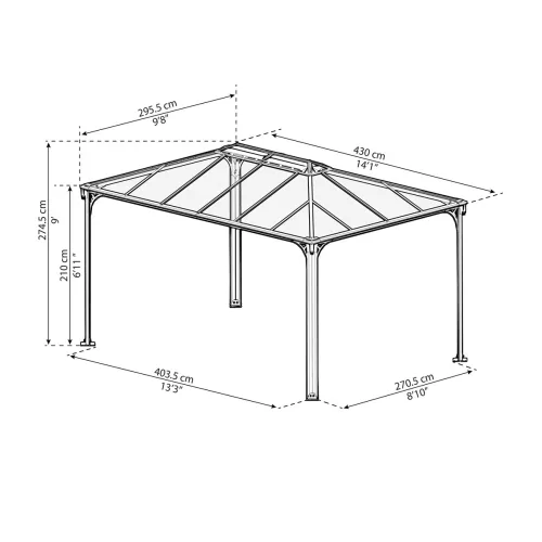 Palram Canopia Martinique 4300 kerti pavilon 430x295 cm, 10,9 m², antracit, polikarbonát tető