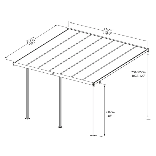 Palram Canopia Sierra 4200 pergola teraszfedő 3x4,25 m, antracit, világos polikarbonát tetővel