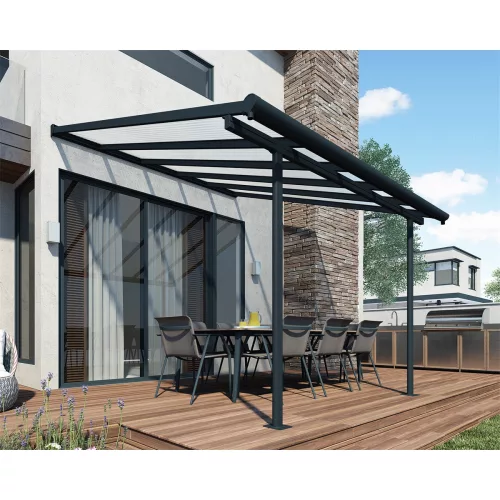 Palram Canopia Sierra 3000 pergola teraszfedő 3x3 m, antracit, világos polikarbonát tetővel