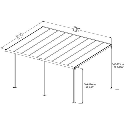 Palram Canopia Sierra 5400 pergola teraszfedő 3x5,46 m, antracit, világos polikarbonát tetővel