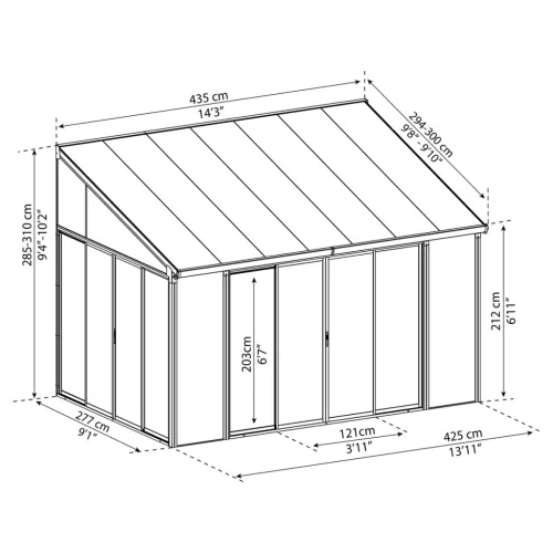 Palram Canopia Torino 3x4,25 télikert alumínium vázzal, tolóajtókkal, szürke