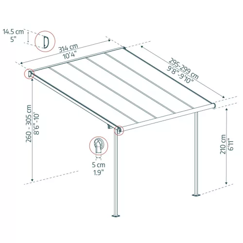 Palram Canopia Capri 3000 pergola teraszfedő 3x3 m, antracit, szürke polikarbonát tetővel