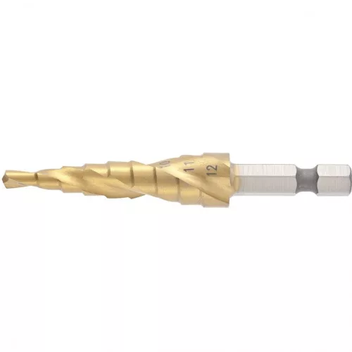 MTX 4-12mm HEX lépcsősfúró csavart horony, 2 éllel hatszög befogással TIN
