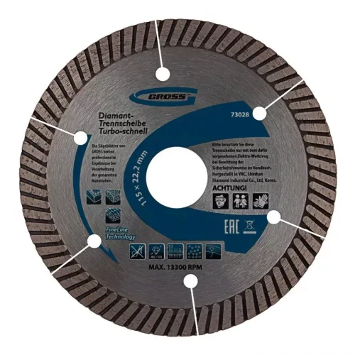 GROSS 115 x 22.2mm turbo-szegmentált gyémánt vágótárcsa lézer perforálással Professional