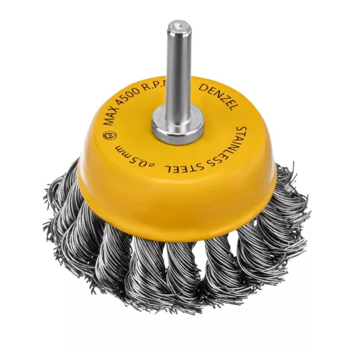 DENZEL 65 mm fazékkorong fúróba, csésze alak, INOX préselt, csavart acél huzal