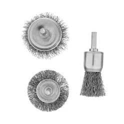   DENZEL 3db-os INOX drótkorong készlet fúróba, kreppelt, kefekorong+csésze+lapos 0,3mm szál