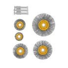 DENZEL 5db-os INOX drótkorong készlet fúróba, kreppelt, lapos+ rögzítőcsapok, 0,3 mm szálvastagság