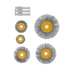   DENZEL 5db-os INOX drótkorong készlet fúróba, kreppelt, lapos+ rögzítőcsapok, 0,3 mm szálvastagság
