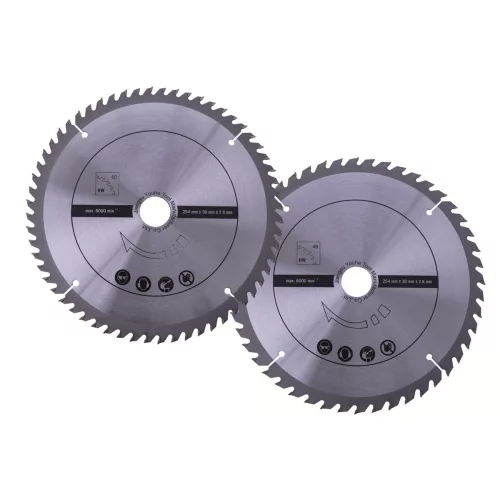 Scheppach TCT fűrészlap készlet 2 db, 254x30x2,8 mm, 48 és 60 fog – HS 254 és HM gérvágókhoz