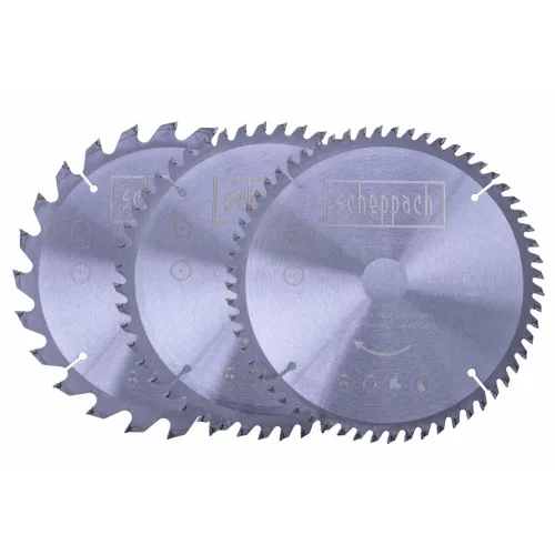 Scheppach TCT fűrészlap készlet 3 db, 210x30 mm, 24/48/60 fog – HS 81 S, HS 80, HM 210 L-hez