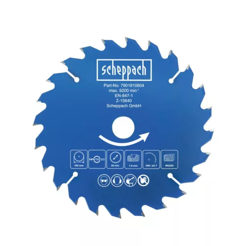 Scheppach TCT körfűrészlap 165x20x1,6 mm, 24 fog, fához – C-HCS165-X akkus körfűrészhez