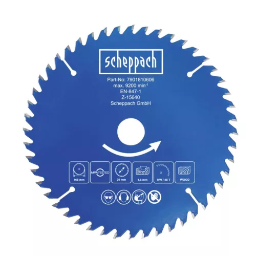 Scheppach TCT körfűrészlap 165x20x1,6 mm, 48 fog, fához – C-HCS165-X akkus körfűrészhez