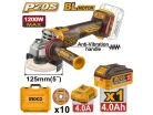 INGCO Akkus sarokcsiszoló 125 mm szénkefe nélküli 20 V (1 x 4,0 Ah akku + töltő)