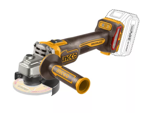 INGCO Akkus sarokcsiszoló 125 mm szénkefe nélküli 20 V (akku és töltő nélkül)
