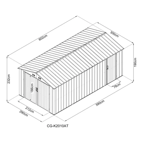 Riwall PRO RMCG 20x10 fém garázs 3x6 m, nyeregtetős, zárható, antracit, 17,11 m²