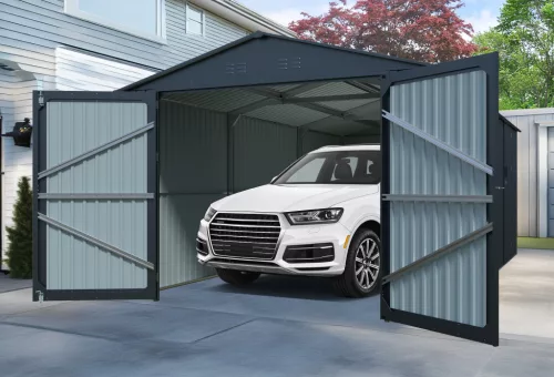Riwall PRO RMCG 20x10 fém garázs 3x6 m, nyeregtetős, zárható, antracit, 17,11 m²