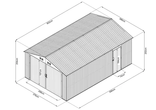 Riwall PRO RMCG 20x13 fém garázs 3,8x6 m, 22,18 m², nyeregtetős, zárható, antracit