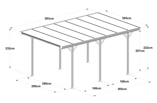 Riwall PRO RMCP 16x10 alumínium autóbeálló 5x3 m, antracit, polikarbonát tetővel