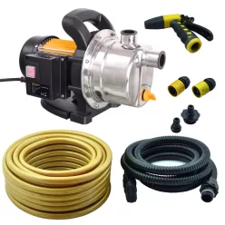   Riwall PRO REJP 1000 INOX SET kerti szivattyú 1000 W, 3500 l/h, 44 m, tömlőkkel