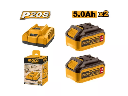 INGCO Akkumulátor és töltő szett 20 V (2 x 5,0 Ah akku + 4,0 A töltő)
