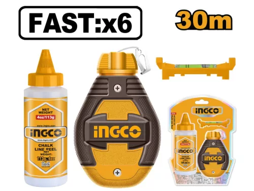 INGCO Festőzsinór készlet 2 részes 30 m (műanyag házas zsinór + kék festék)