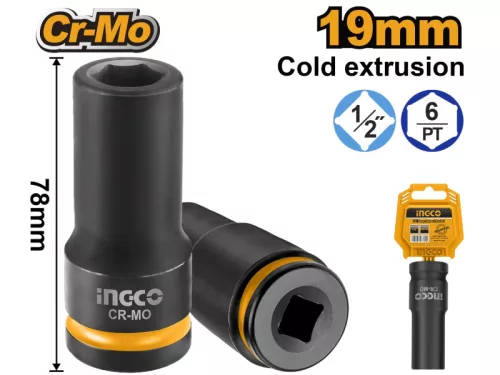INGCO Hosszú gépi dugókulcs 1/2" 19 mm CrMo