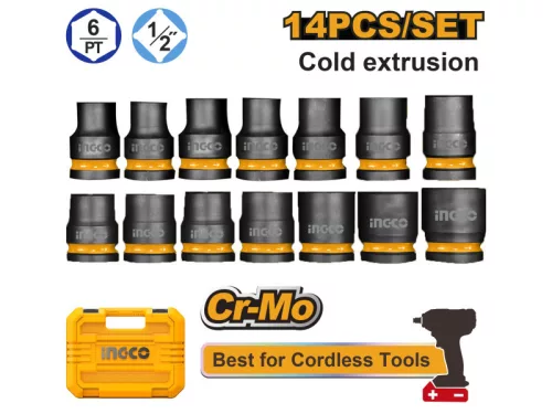 INGCO Gépi dugókulcs készlet 14 részes 1/2" 10-27 mm CrMo