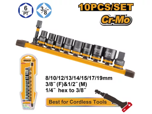 INGCO Gépi dugókulcs készlet 10 részes 3/8" 8-19 mm CrMo