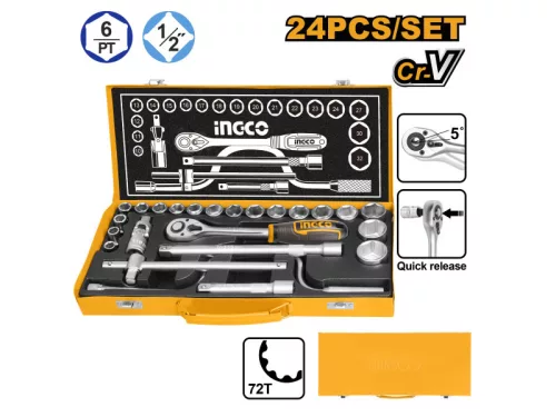 INGCO Dugókulcs készlet 24 részes 1/2" 10-32 mm CrV