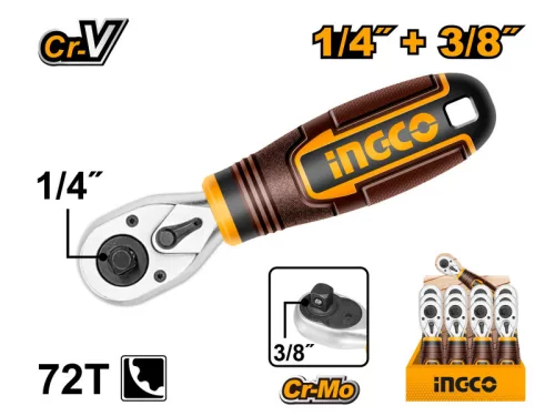 INGCO Mini racsnis hajtószár 1/4"-3/8" 140 mm CrV CrMo