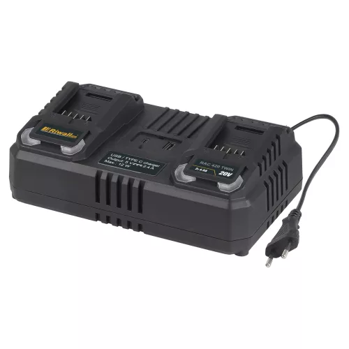 Riwall PRO RAC 420 TWIN dupla gyorstöltő 20 V, 2x4,5 A, USB-A kimenettel