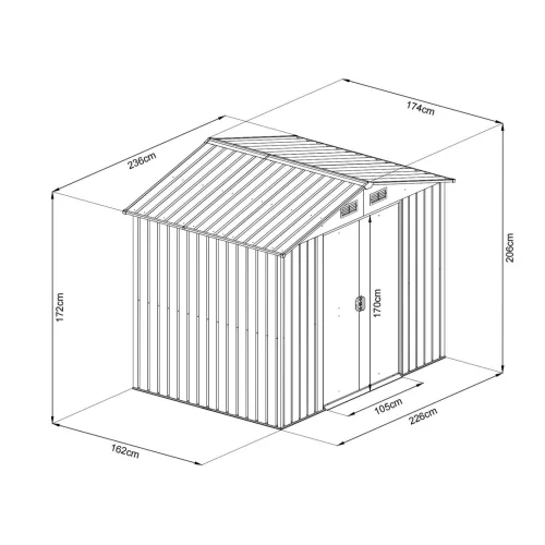 Riwall PRO RMSA 6x8 fém kerti tároló 2,4x1,7 m, nyeregtetős, zárható, antracit