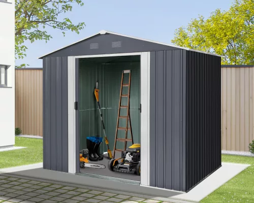 Riwall PRO RMSA 6x8 fém kerti tároló 2,4x1,7 m, nyeregtetős, zárható, antracit