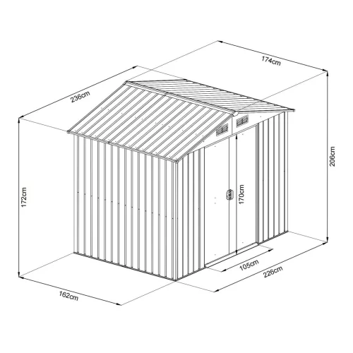 Riwall PRO RMSA 6x8 fém kerti tároló 2,4x1,7 m, nyeregtetős, zárható, barna